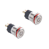 PBM-16A-P11Z-C-S Interrupteur à bouton-poussoir plat anti-vandalisme 16 mm avec symbole d'alimentation LED RGB rétroéclairé, montage sur panneau, acier inoxydable IP65