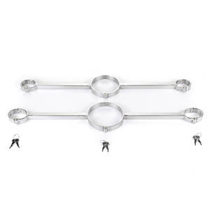 Collier de cou en métal avec menottes, en acier inoxydable, pour bondage BDSM, jouets sexuels pour couples, barre d'écartement, menottes - Product Image 6