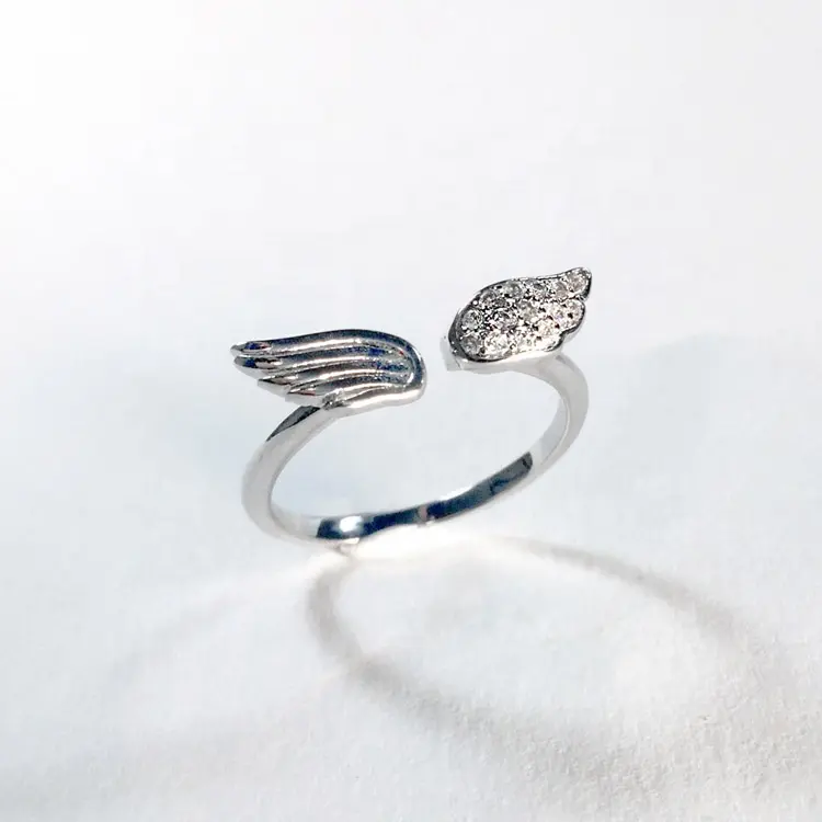 Ute-Anillos ajustables de Plata de Ley 925, anillo de alas de Ángel de circonita de oro blanco a buen precio