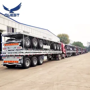 40ft Container Truck Trailer QUEST 3axle 4 Axles 80ton 20feet 40ft 45ft Flatbed Flat Bed Container Semi Trailer Flatbed Used Truck Trailer For Sale