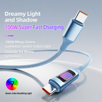 Câble USB-A vers Type-C 100W à charge ultra-rapide, tressé en nylon avec lumière respirante sept couleurs, transfert de données 480 Mbps