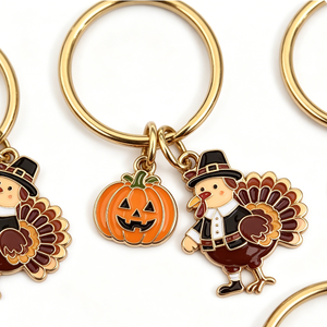Llavero de aleación de zinc de Acción de Gracias con dijes de pavo y calabaza, estilo caricatura, regalo de recuerdo - Product Image 4