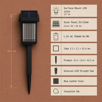Lampe solaire de jardin noire pour les cours avant, les allées et les parterres de fleurs, LED 3000K, 10 lumens, panneau 2V/110mA, batterie Ni-MH