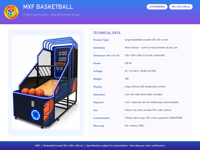 Grande machine d'arcade de basket-ball LED Crown 100x250x260 cm, usage commercial