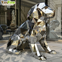 Sculpture de chien en acier inoxydable poli miroir, artisanat moderne