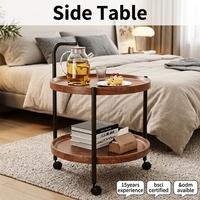Table d'appoint à double niveau avec roulettes, style nordique moderne, table basse multifonctionnelle en bois avec structure métallique pour salon