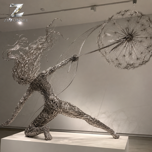 Grande Scultura in Filo Metallico <span class=keywords><strong>di</strong></span> Acciaio Inossidabile, Arte Personalizzata Donna Fata e Dente <span class=keywords><strong>di</strong></span> Leone, Installazione Artistica per Esterni, Giardini, Parchi e Spazi Pubblici - Product Image 5
