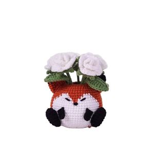 Maceta de Animales Tejida a Crochet, Linda Decoración de Escritorio para el Hogar y la Oficina, Bonsái de Hilo Hecho a Mano con Tulipanes y Rosas - Product Image 1