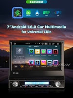 ES8588 Autoradio universel rétractable 7 pouces Single Din Android 16 Octa Core 4 Go 64 Go CarPlay sans fil Android Auto DSP 4G GPS