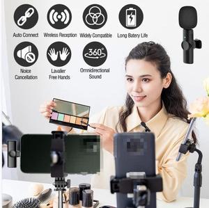 OEM 2 en 1 Microphone sans fil Lavalier Réduction du bruit Enregistrement Portable Mini Microphone pour <span class=keywords><strong>iPhone</strong></span> / iPad <span class=keywords><strong>Android</strong></span> - Product Image 4