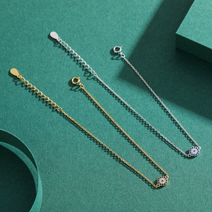 S925 silver cute dainty charm <b>bracelet</b> <b>adjustable</b> thin chain with blue stone accents ultra thin gold silver wrist chain - Product Image 3