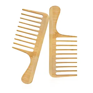 Eco Friendly Large Size Natural Bamboo Comb Wide Tooth Hair Comb Curly Hair Brush Detangling Comb