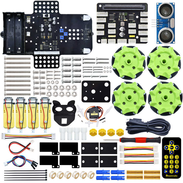 KEYESTUDIO Microbit Car Kit for BBC Micro: bit V2 (microbit board not included), obstacle avoidance, line tracking, IR and app remote control