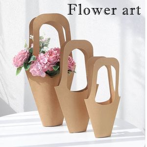 Bolsas de Regalo de Papel Kraft Marrón con Logotipo Personalizado al por Mayor, con Asas, <span class=keywords><strong>para</strong></span> <span class=keywords><strong>Bodas</strong></span>, Decoración del Día de San Valentín, Floristería - Product Image 1