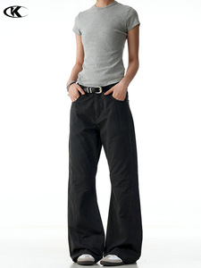 Calças <span class=keywords><strong>Jeans</strong></span> Flare Cinza Carvão 11KN, Algodão Puro de Alta Qualidade, Estilo Retro de Rua, Simples e Afinadas - Product Image 2