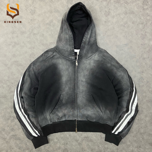Custom Boxy <b>Zip</b> up Cotton Hoodie Men High Quality Streetwear Hoodies Manufacturer Blank Heavyweight Acid Wash Hoodie for Men - Product Image 1