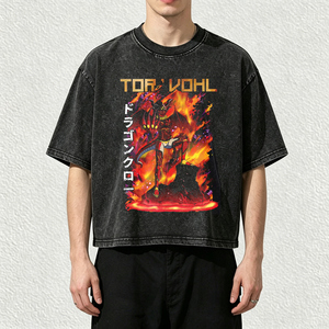 T-Shirt Oversize con Logo Personalizzato, Stampa <span class=keywords><strong>Anime</strong></span>, Streetwear Nero, Cotone Pesante, Spalle Scese, Lavaggio Acido DTG - Product Image 1