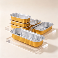 Barquette rectangulaire longue en aluminium doré, conteneur alimentaire jetable personnalisé avec couvercle en aluminium, compatible four, pour desserts, pâtisseries et plats à emporter