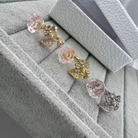 Nouvelle bague en cristal rose camélia pour femmes