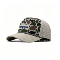 Op maat gemaakte 3D geborduurde logo 5 sportieve fruit-dot camouflage laser gesneden ademende waterdichte snel drogende 100% polyester golfpet verstelbaar