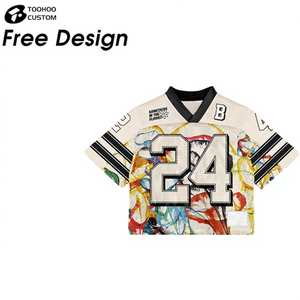 メンズ トレンド クロップ アメリカンフットボール ジャージ 220gms ニットメッシュ Tシャツ カジュアル ストリートウェア サブリメーションプリント 卸売 - Product Image 1
