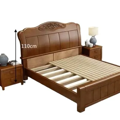 Chinese Stijl Volledig Massief Houten Bed. Meter Tweepersoonsbed Moderne Eenvoudige Massief Houten Master Slaapkamer Laden Luchtdruk Matri