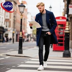 QZFSO décontracté hommes hiver épais laine veste longue simple boutonnage pardessus avec caractéristique imperméable nouveau costume vêtements laine manteau - Product Image 1