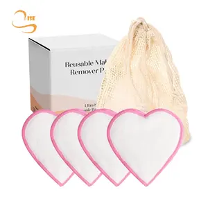 Heart Shape 8cm Soft Bamboo Cotton Makeup Remover Pads Laundry Bag Set All Skin Types Low Moq Facial Cleansing Wipes