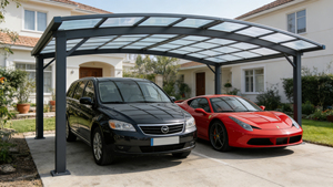 Abri de voiture <span class=keywords><strong>double</strong></span> en polycarbonate et <span class=keywords><strong>aluminium</strong></span> imperméable et anti-UV avec certification CE pour maison, villa et abri de stationnement extérieur - Product Image 1