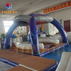 3.4x3.4m inflatable water leisure platform with tent floating island inflatable motorboat dock inflatable floating dock