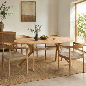 Minimalist Handmade Solid Teak Wood Oval Dining Table Modern Dining Room Furniture for Home Hotel Apartment & Resort Use - Product Image 1