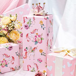 Papel de regalo con diseño de unicornio y flores rosas, ideal para el Día de la Madre, cumpleaños de niñas, baby shower, impresión a doble cara, personalizable - Product Image 1