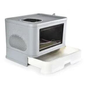 Foldable Closed Cat Litter Box With Lid Top Entrance Splash-proof Large Cat Toilet With Cat Litter Spoon