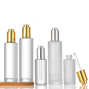 Skin Care 10ml 20ml 30ml 50ml <b>Press</b> Pump Gold Cap Essential Oil Bottles Flat Shoulder Push <b>Button</b> Serum Dropper Bottle - Product Image 6