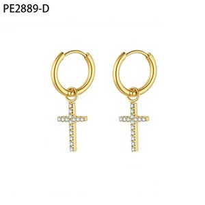 Pendientes de aro Amy Amy Fashion con colgante de cruz de circón chapado en plata para mujer, regalo de joyería religiosa PE2889 - Product Image 3