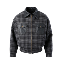 Blouson Bomber Homme Personnalisé Style Old Money en Laine/Polyester à Carreaux avec Détails en Cuir, Col Montant et Ourlet Côtelé – Vêtement d'Hiver