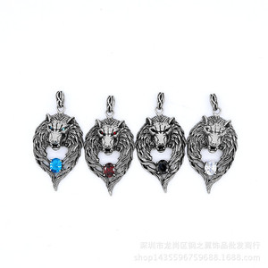 Yunnique – collier avec pendentif loup en acier inoxydable, pierres précieuses bleues, bijoux animaux, cadeau unisexe, style européen - Product Image 2