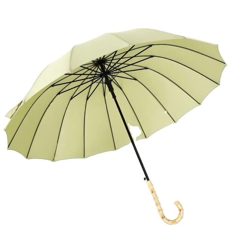 Promotiestijl Helder Polyester Gebogen Handvat Full Fiber Stand Paraplu Voor Meisjes