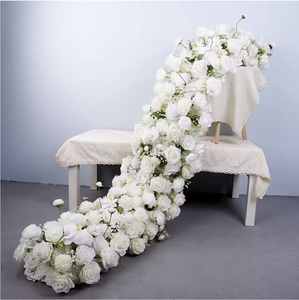 2M de chemin de table de mariage personnalisé en soie artificielle, toucher réel, avec rangée de fleurs blanches et roses pour mariage - Product Image 4