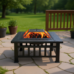 Brasero rectangulaire moderne en acier noir de 32 pouces avec grille, chauffage extérieur pour patio, à bois - Product Image 2