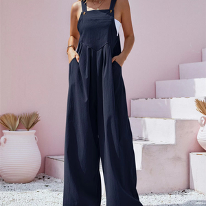 Tuta da <span class=keywords><strong>donna</strong></span> <span class=keywords><strong>oversize</strong></span> a gamba larga, senza maniche, con bretelle, stile vacanza, casual, snellente e anti-età - Product Image 1