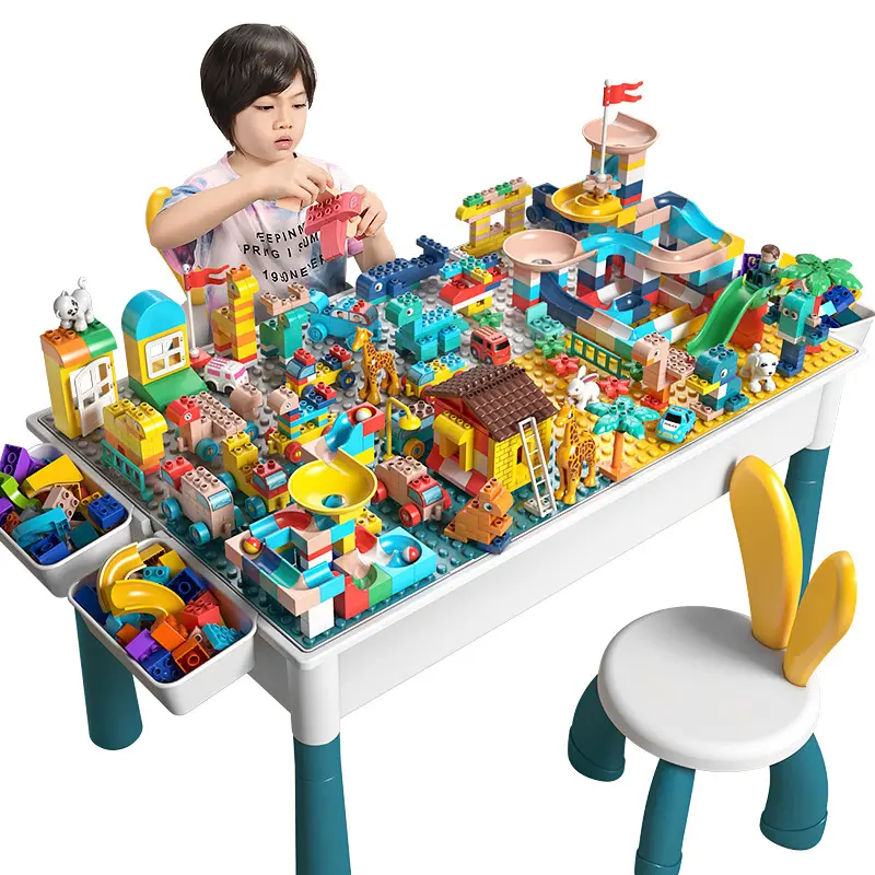 أنشطة اللعب البلاستيكية متعددة الوظائف للأطفال بالجملة ، طاولات بناء كتل لعبة ، طاولات بناء كتل