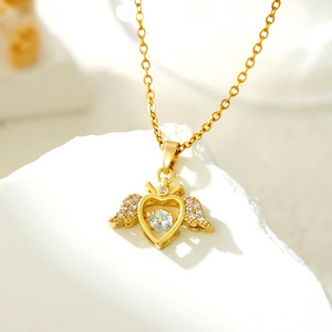 Colliers pendentifs ailes d'ange dorées, pierres précieuses en cristal blanc, violet et rose, breloque étoile et cœur, bijoux élégants <span class=keywords><strong>pour</strong></span> femmes - Product Image 6