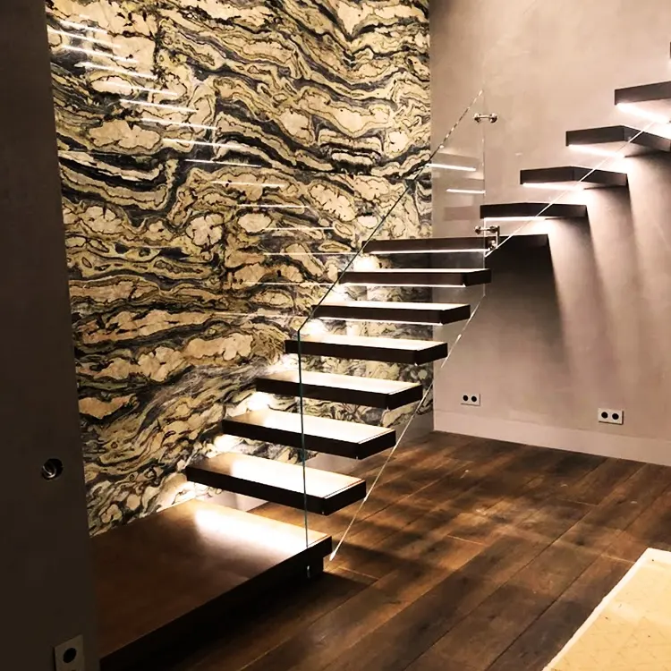 Escalera flotante de Metal para el segundo piso, suministro de decoración de escalera, viga de escalera de roble blanco oculta dentro de la pared, Diseño de escalera