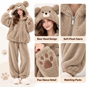 <span class=keywords><strong>Pigiama</strong></span> Invernale da Donna con <span class=keywords><strong>Orsetto</strong></span>, in Pile Corallo Spesso e Foderato, a Maniche Lunghe, Tinta Unita, Set Loungewear Nuovo Stile 2025 - Product Image 3