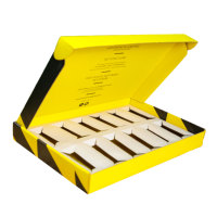 Caja de Embalaje Ecológica Corrugada con Logotipo Amarillo Personalizado para Envío de Suplementos Deportivos con Protección Interna para Frascos y Botellas