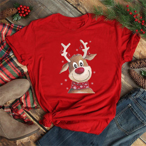 2025 all'ingrosso l'ultimo modello carino natale cartone animato renna Casual traspirante maniche corte da <span class=keywords><strong>donna</strong></span> t-shirt con scollo a o - Product Image 6