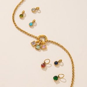 สร้อยคอจี้หินประจำเดือนเกิด 12 ราศี สแตนเลสแบบ DIY พร้อมสายสร้อยเคลือบทอง 18K สำหรับเด็ก - Product Image 2