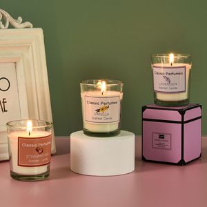Classic Perfumes Clear Glass Container Aroma Candles Jasmine Rose Scented Soy Wax Jar Candle Gift Set With Box Packing For Home
