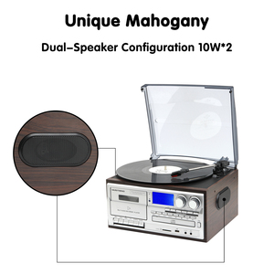 Lecteur de disques vinyle vintage 9 en 1 à 3 vitesses avec Bluetooth, radio AM/FM, phonographe, gramophone classique avec <span class=keywords><strong>CD</strong></span> et cassette - Product Image 5